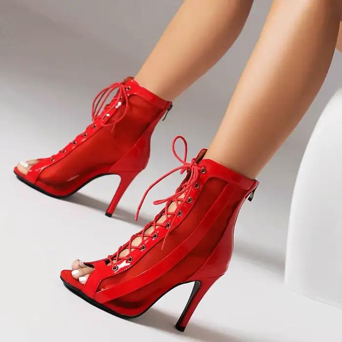 Sgesvier haute femmes talons fins Peep Toe bottes