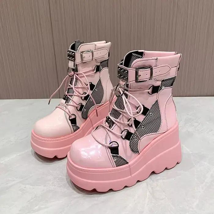 Bottines à plateforme et talons hauts pour femme, chaussures courtes, nouveau Design à la mode, fermeture éclair, Cosplay, automne 2024
