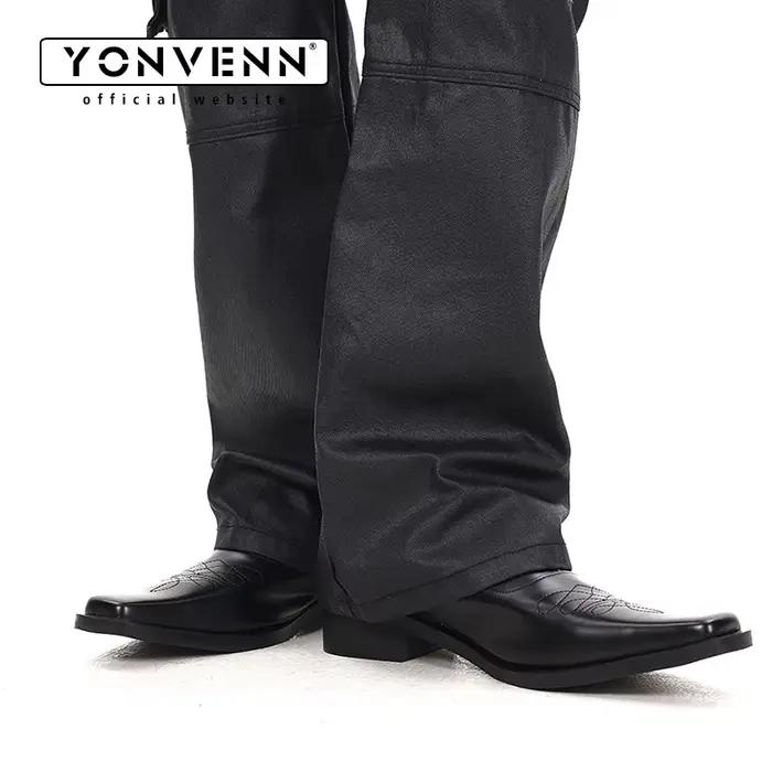 Mocassins à bout carré de style paresseux avec fleurs brodées et herbe pour femmes, chaussures habillées en cuir d'un pied pour hommes, design rétro
