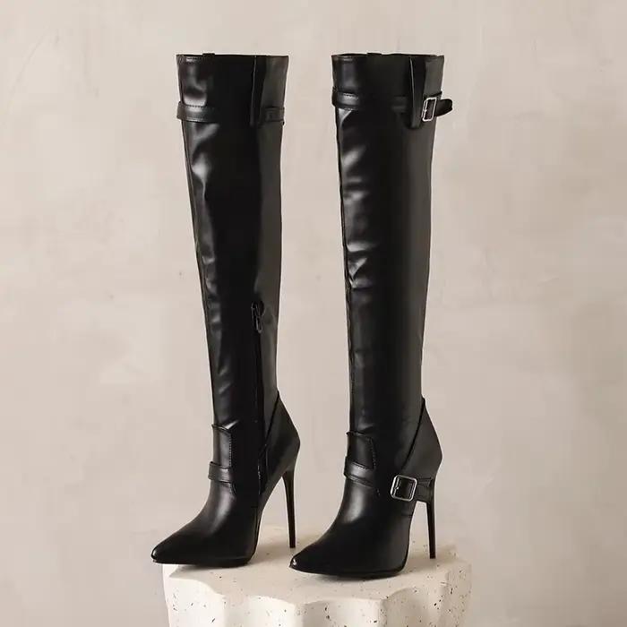 Bottes longues sexy en cuir PU pour femme
