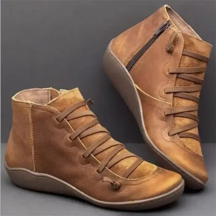 Bottes de rinçage en cuir pour femmes, chaussures rétro pour femmes, chaussures plates décontractées, lacets solides, bottes courtes document, mode automne