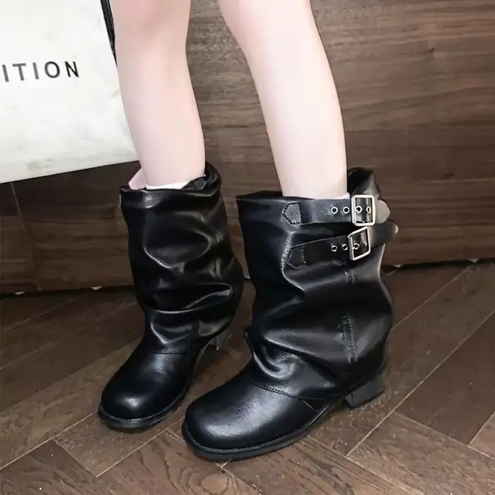 Style Punk femmes Chelsea bottes mode ceinture boucle chaussures automne hiver talon épais dames chevalier chaussons courts