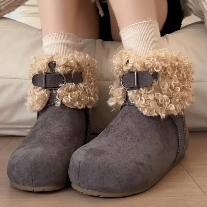 Bottines de neige de luxe en molleton avec boucle en métal pour femme