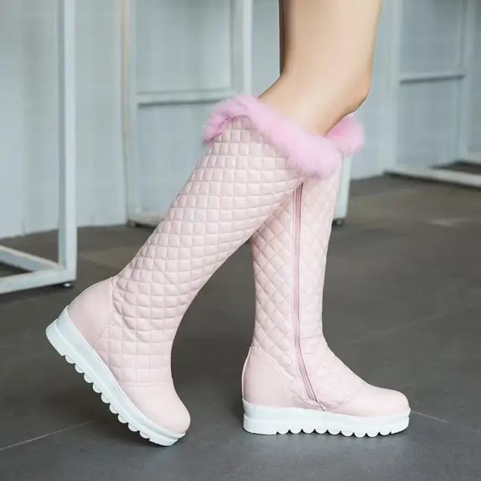 BLXQPYT Zapatos De Mujer bottes De neige femmes hiver princesse fourrure chaude compensées talon côté fermeture éclair