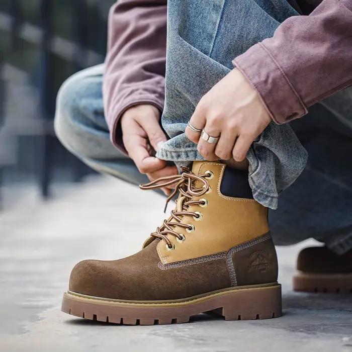 M.A marque épissé haut résistant à l'usure bottes jaunes randonnée en plein air en cuir confortable rétro