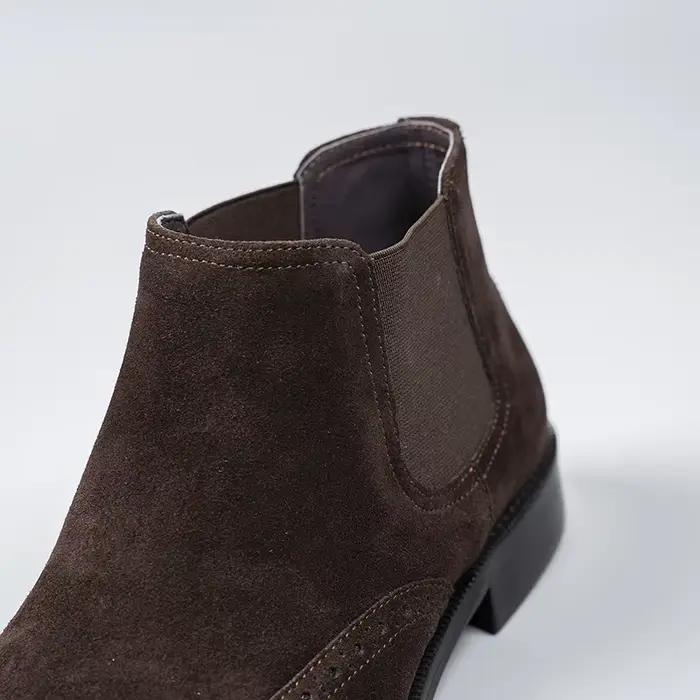 Nouvelles chaussures britanniques rétro à bout carré en cuir véritable, bottes montantes en cuir richelieu, bottes Chelsea tendance respirantes en daim gaufré