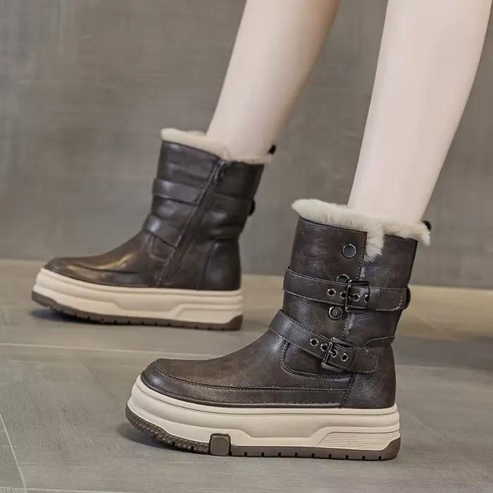 AIYUQI – bottes de neige en cuir véritable pour femmes