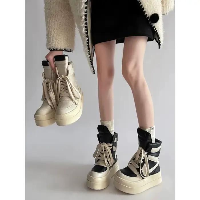 Bottes de Sport à Semelle Épaisse pour Femme Nouvelle Collection Automne-Hiver Hauteur Cheville Bout Rond Sans Talon Pour Activités Plein Air Occasions Spéciales