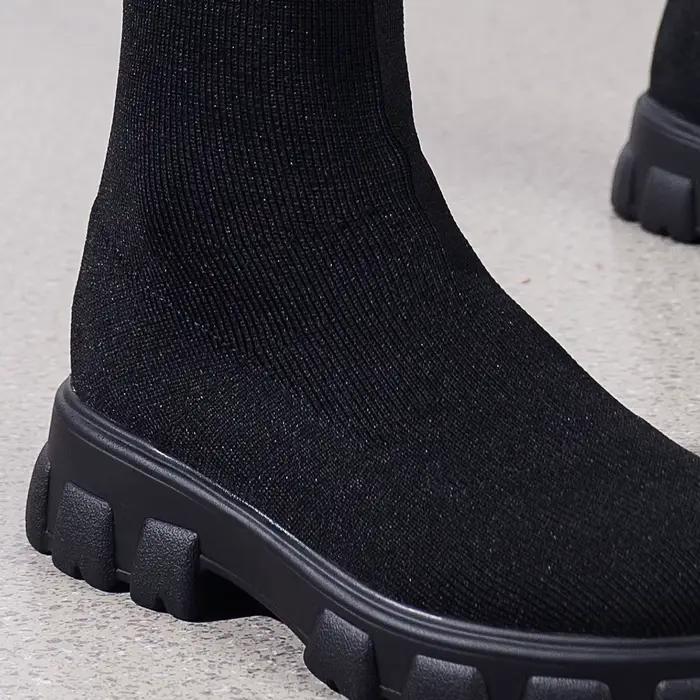 Sexy rose fond épais tricot chaussettes bottes femmes 2025 automne grosse plate-forme genou