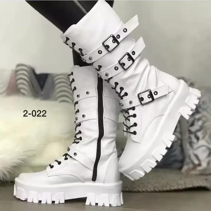 Bottes d'automne de style britannique pour femmes talons de sabot punk attitude indépendante bottes de chevalier à tube long tige en caoutchouc ocassions spéciales