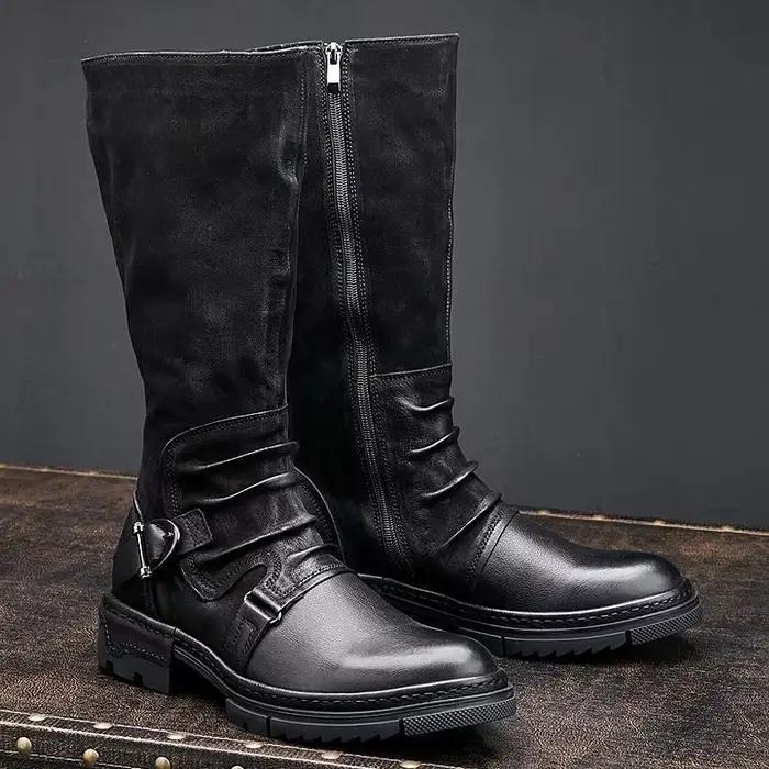 Bottes pour hommes en cuir PU mi-mollet