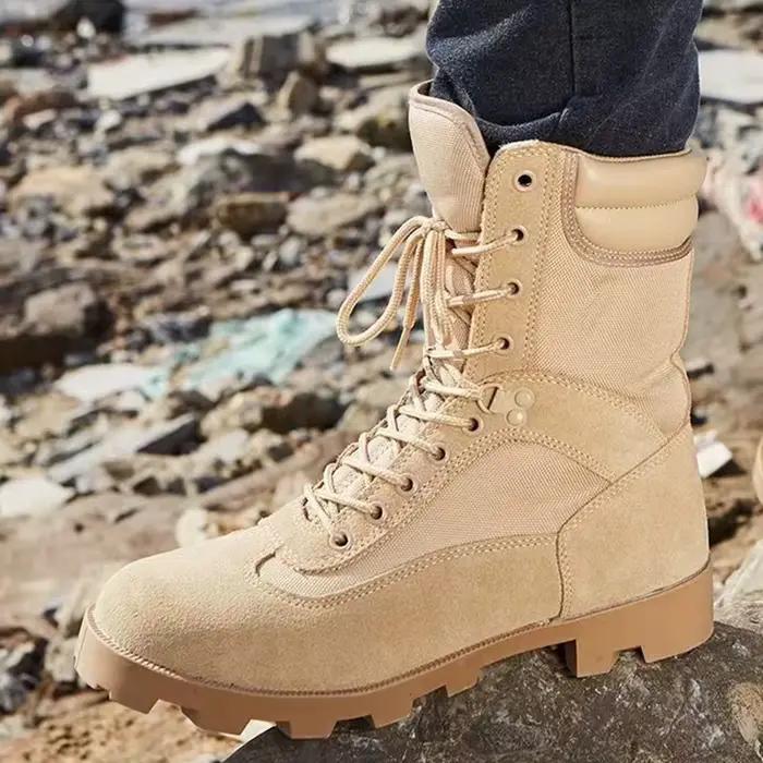 Bottes tactiques d'extérieur en cuir pour hommes, chaussures de Sport et de randonnée, bottes de Combat dans le désert, chaussures de sécurité pour le travail