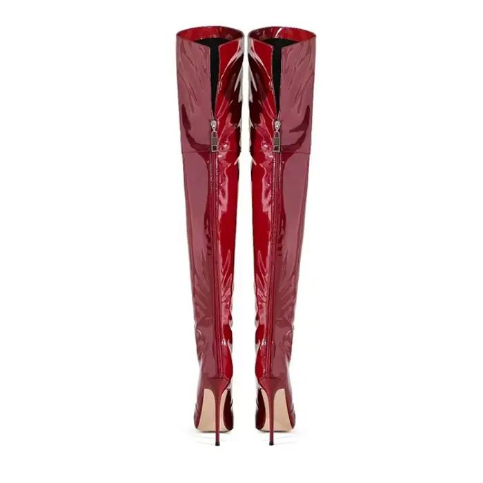 Cuissardes en cuir noir marron pour femmes, bottes longues à talons hauts, peluche courte, européen, américain, automne, hiver, taille 36-47, 12cm