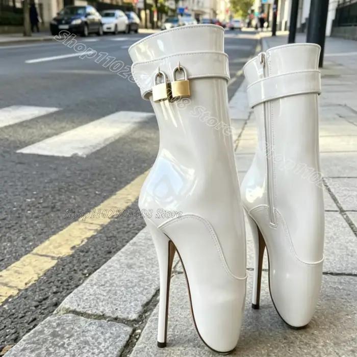 Bottes décorées avec fermoir rouge rose, fermeture éclair latérale, style original, en cuir verni, style britannique, chaussures de danse pour femmes, Zapatos Para Mujere