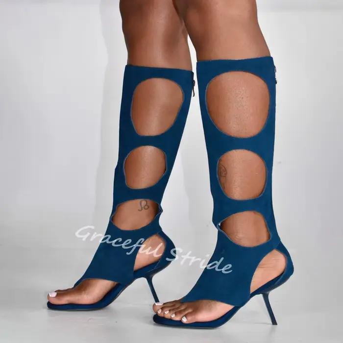 Nouvelles bottes de luxe pour femmes sexy en faux daim avec talons fins pour occasions spéciales été