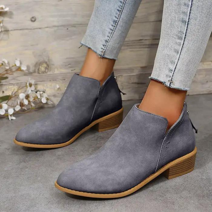 Bottines pointues en daim à talons épais pour femme
