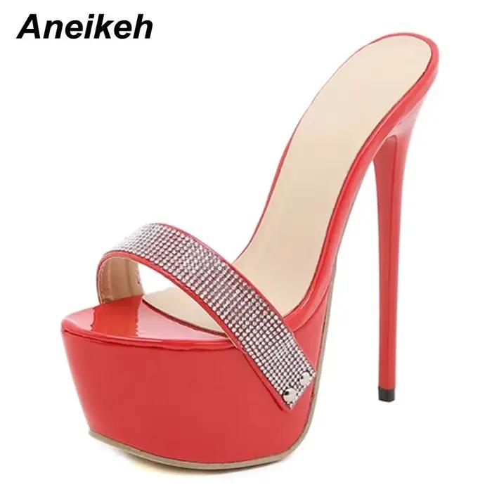 Aneikeh Sexy plate-forme Bling Ultra haute Mules pantoufles PU diapositives adulte nouvelle mode chaussures pour femmes été Rome classiques à pois