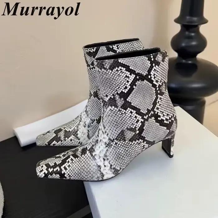 Bottines courtes à talons hauts en cuir véritable pour femmes, motif peau de serpent, bout carré, bottes Chelsea polyvalentes pour l'automne et les loisirs