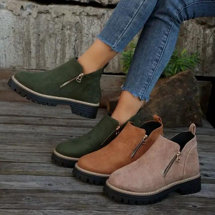 Bottines courtes décontractées à fermeture éclair pour femme