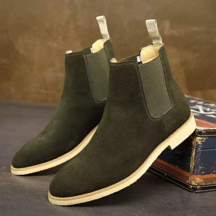 Bottines Chelsea rétro en daim et cuir véritable pour hommes