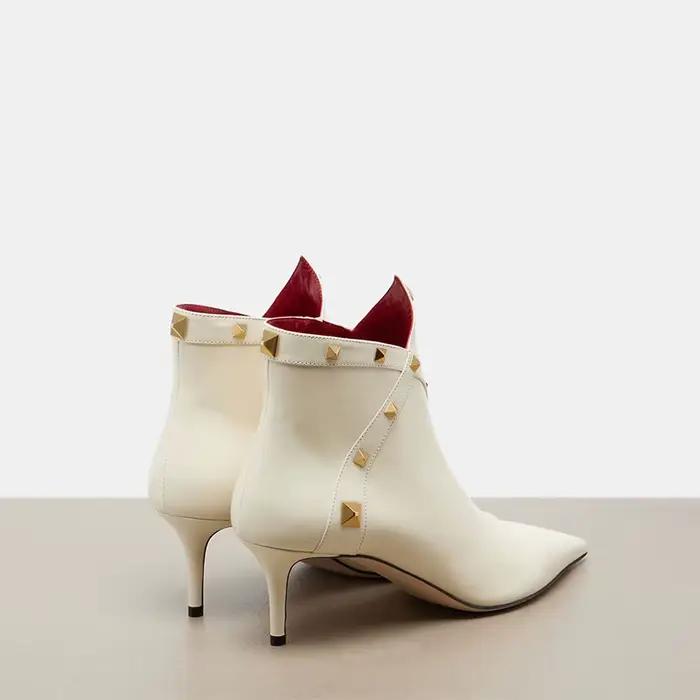 Bottines à talon aiguille pointu en cuir pour femme, style pyramide dorée, noires et blanches, vintage, pour soirée