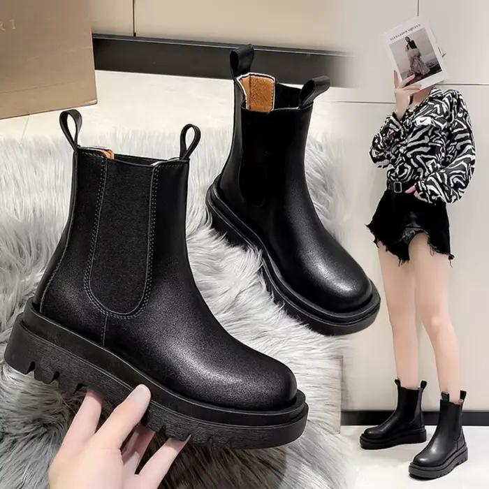 Bottes Chelsea à semelle épaisse pour femmes, bottes plates décontractées pour femmes, chaussures de haute qualité, chaussures de mode pour femmes, chaussures de luxe tendance