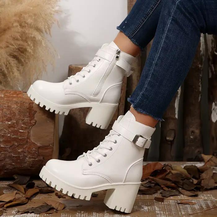 À la mode et confortable nouvelles bottes pour femmes résistantes à l'usure et antidérapantes hiver bout rond à lacets fermeture éclair bottes mi-tube décontractées