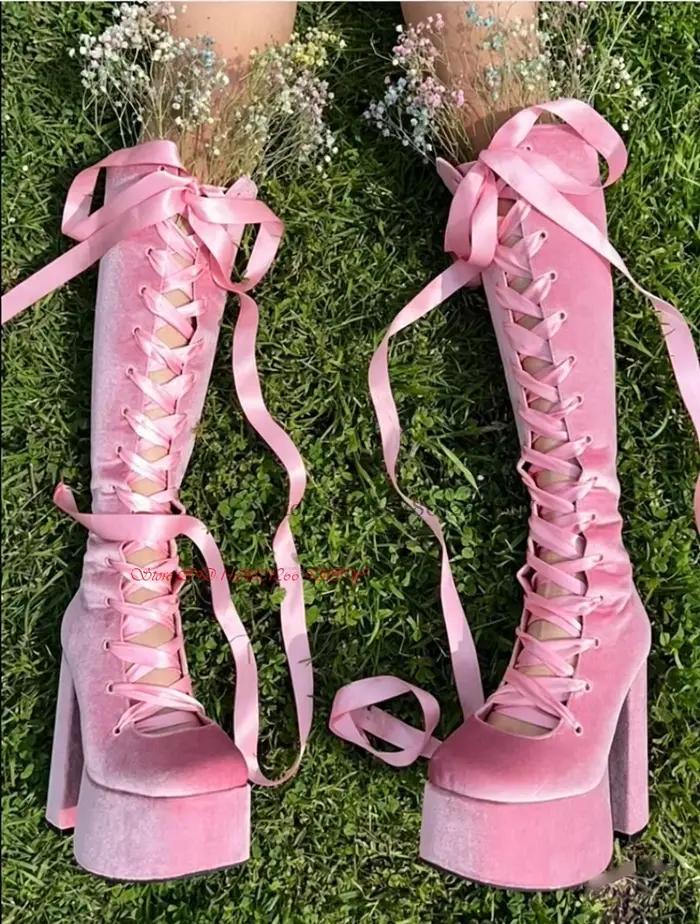 Bottes mi-mollet en velours sexy à bout rond