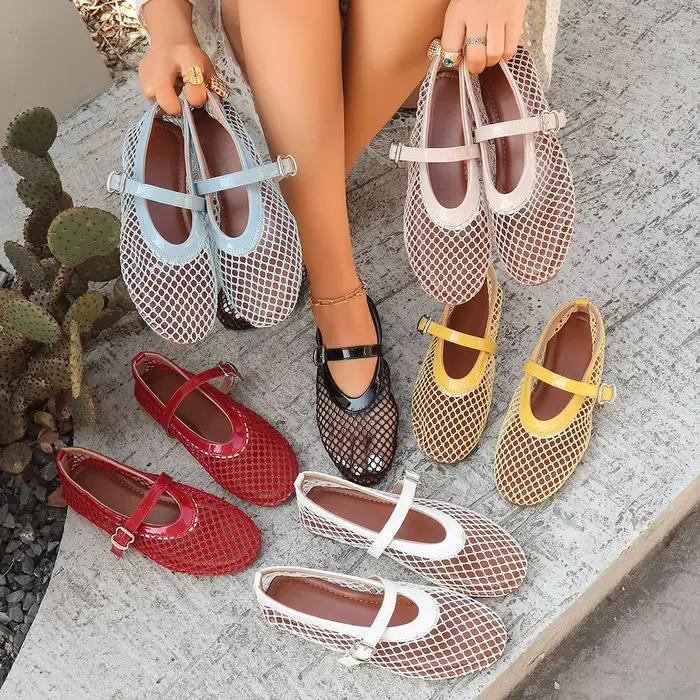 Chaussures plates à semelle plate en maille grande taille pour femmes, style Mary Jane, idéales pour l'été et la pêche, chaussures TEMU transfrontalières pour femmes