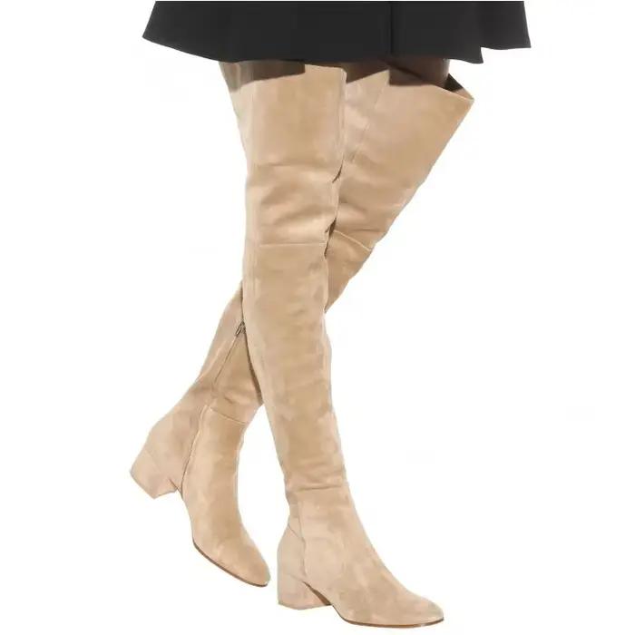 Bottes sexy en daim et synthétique avec talon carré pour femmes, élégantes et confortables, idéales pour les occasions spéciales d'hiver