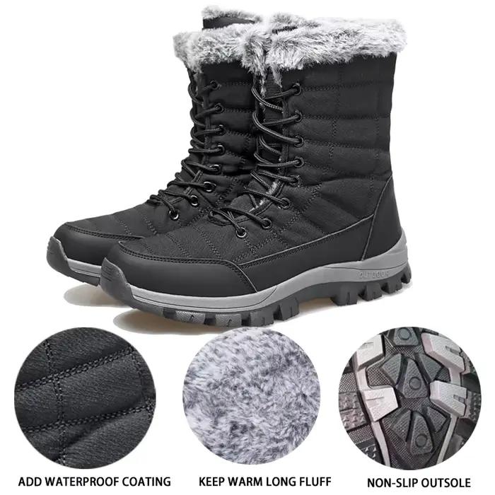 Bottes de neige pour hommes en toile avec doublure en peluche courte pour randonnées hivernales et tenues élégantes ocassions spéciales