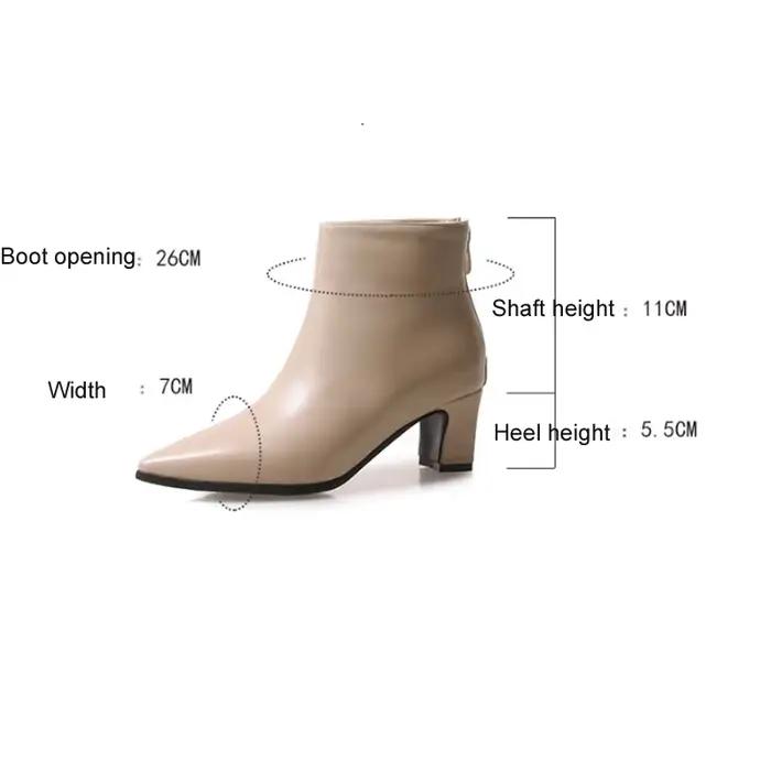 Girseaby bottines femmes bout pointu botte 5 cm talon épais botines mujer chaussures femme printemps grande taille 44 45 46 vert A1439