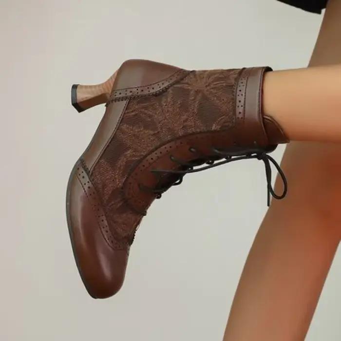 2025 hiver nouvelle mode victorienne bout pointu bottines pour femmes dentelle couture Punk à lacets talon bas grande taille chaussures