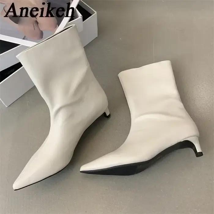 Aneikeh 2026 automne mode mince talon bas bout pointu femmes bottines dames courtes chaussures modernes pompes de fête Botas Mujer