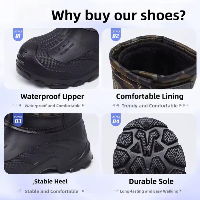 Bottes de neige montantes en coton épais doublées de polaire pour hommes
