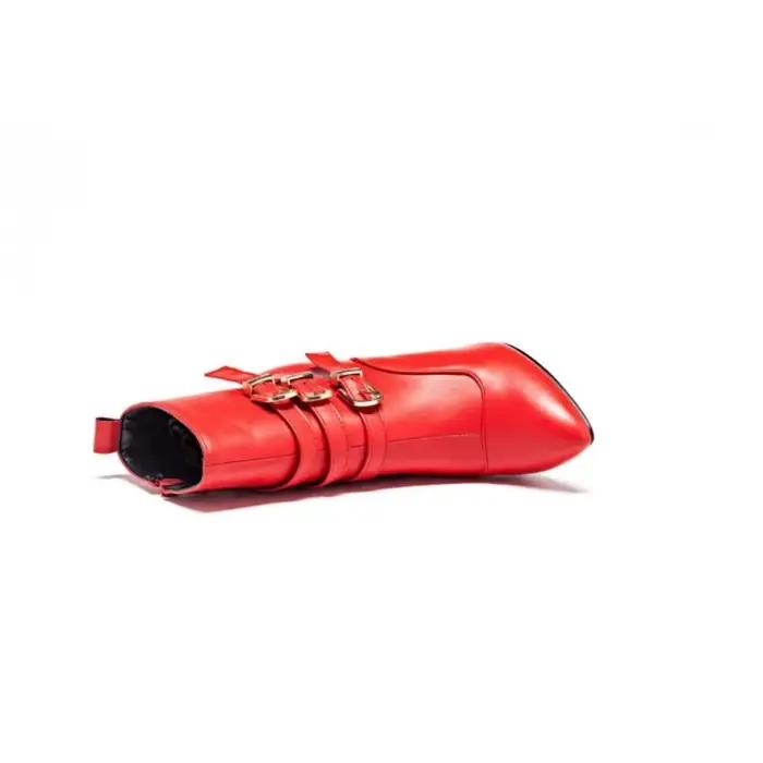Femmes bottes cheville mode ceinture boucle bout pointu côté fermeture éclair talons aiguilles automne hiver chaud en peluche plate-forme chaussures T051