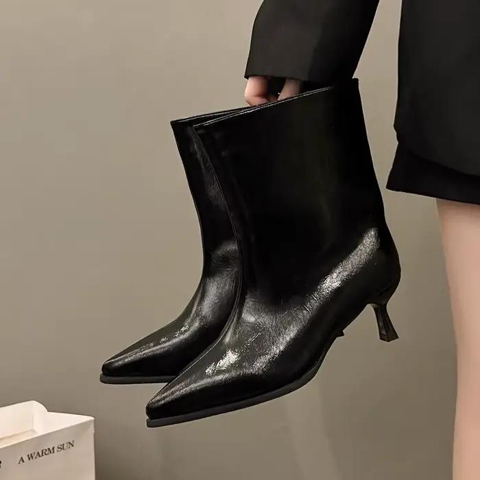 bottes longues en cuir verni pour femmes élégantes pointu sans lacet pour soirée mariage travail ocassions spéciales