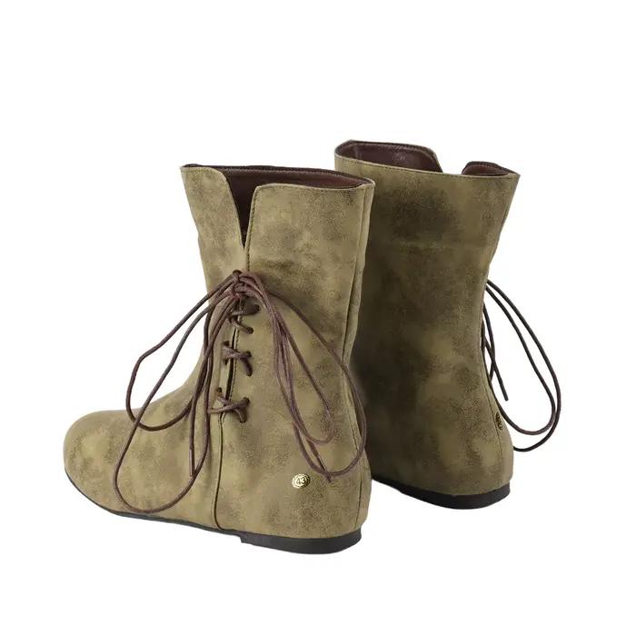 Bottes de Pirate Viking pour hommes, bottes courtes pointues à lacets à fond plat, bottes médiévales en cuir PU pour Costume d'halloween