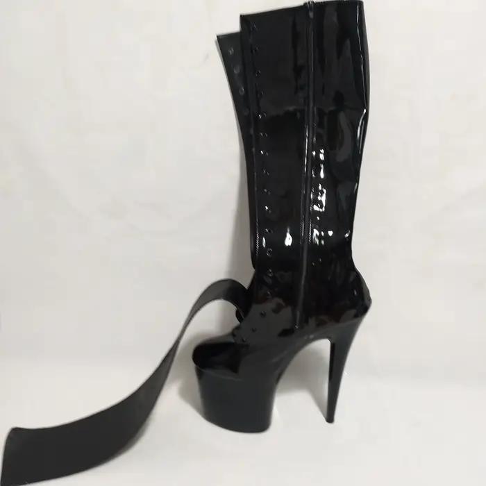 Bottes à talons hauts de 8 pouces pour femmes, chaussures modèle ouvert à fermeture éclair et talon haut de 20cm, mi-botte, bottes de scène et de genou de modèle sexy
