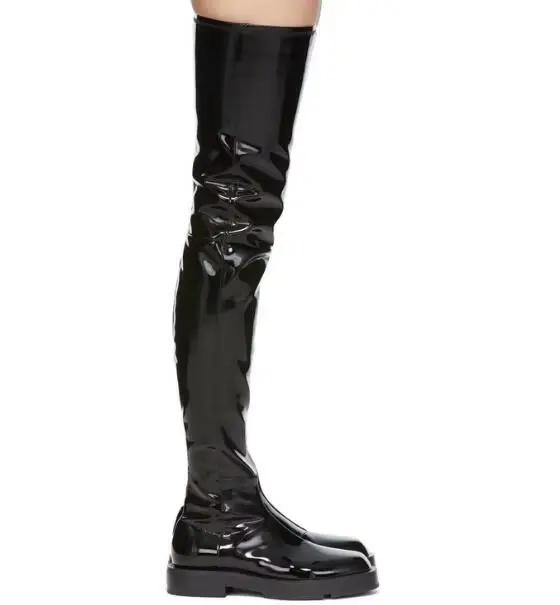 Cuissardes en cuir verni noir pour femmes, style urbain, bottes au-dessus du genou, étanches, confortables pour l'hiver, cadeaux pour occasions spéciales