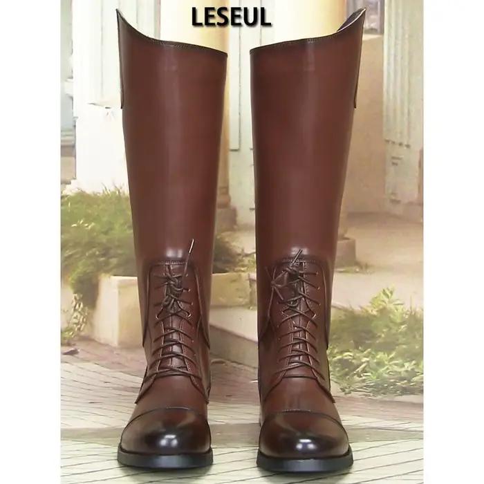 Nouvelles bottes d'équitation montantes en cuir véritable pour hommes, style cowboy, à lacets, avec fermeture éclair