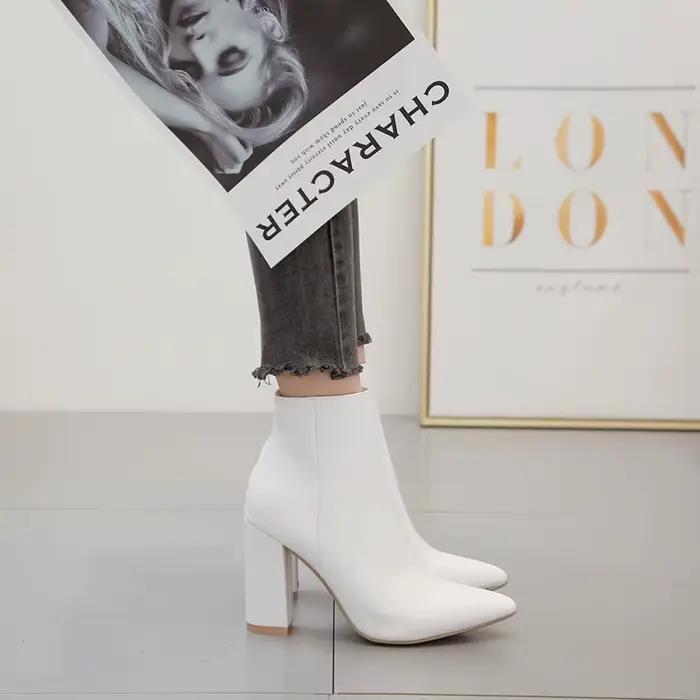 Bottes mi-mollet à talons hauts pour femmes, bout pointu, talon carré, plateforme, faites à la main, pour hiver, mode et occasions spéciales