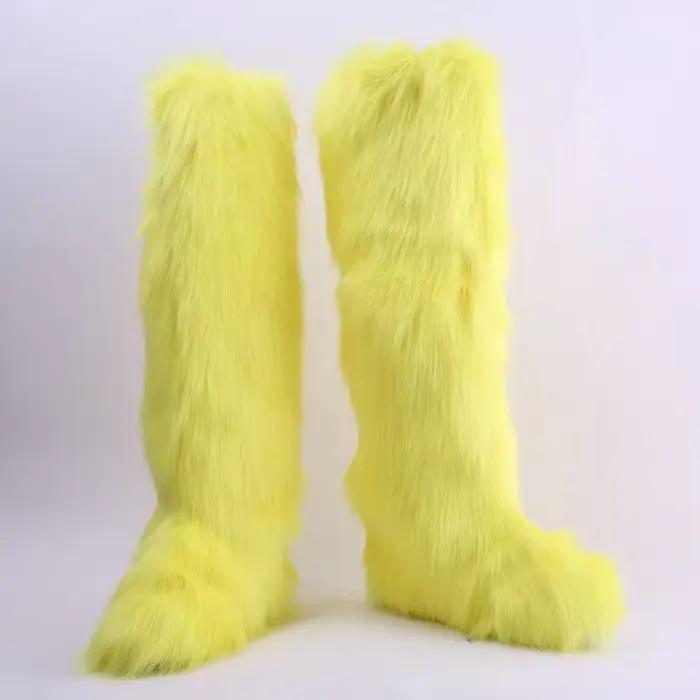 Bottes en fourrure de cachemire pour femmes au-dessus du genou - Style bureau dame - Nouvelle collection hiver - Antidérapantes - Taille plus petite que d'habitude - Occasions spéciales