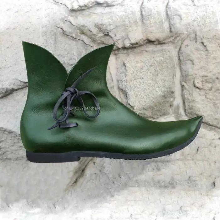 Bottes pointues médiévales vintage européennes en cuir PU, bottines à lacets, costume de chevalier, chasseur, prince, pirate, cosplay Renaissance