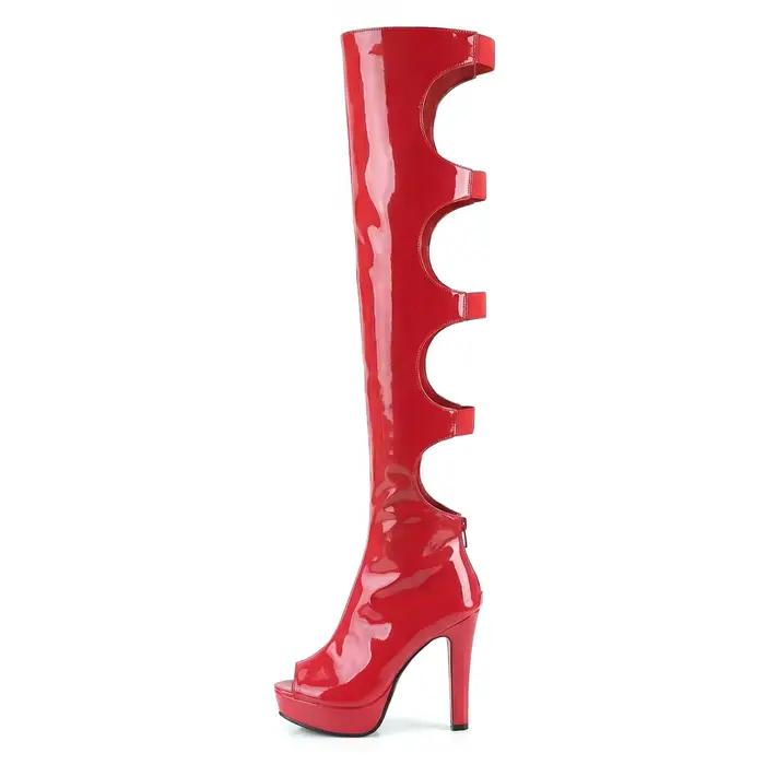 Bottes de cuir verni au-dessus du genou avec zip latéral et talon aiguille très haut pour femmes, style romain, élégantes pour occasions spéciales printemps automne