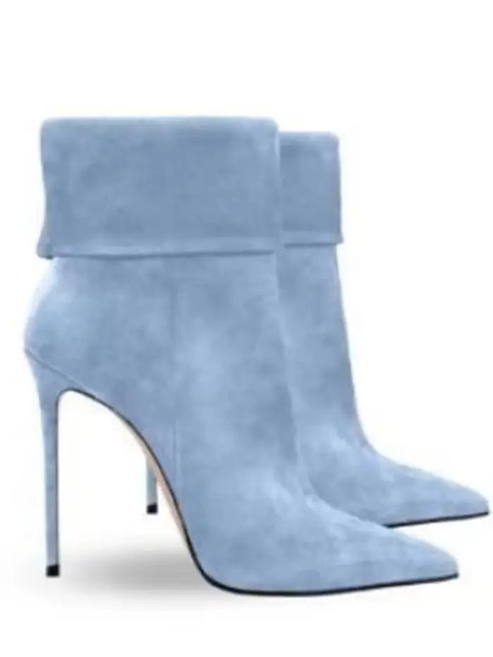 Nouvelles bottes courtes à talons hauts en daim pour femmes avec bout pointu