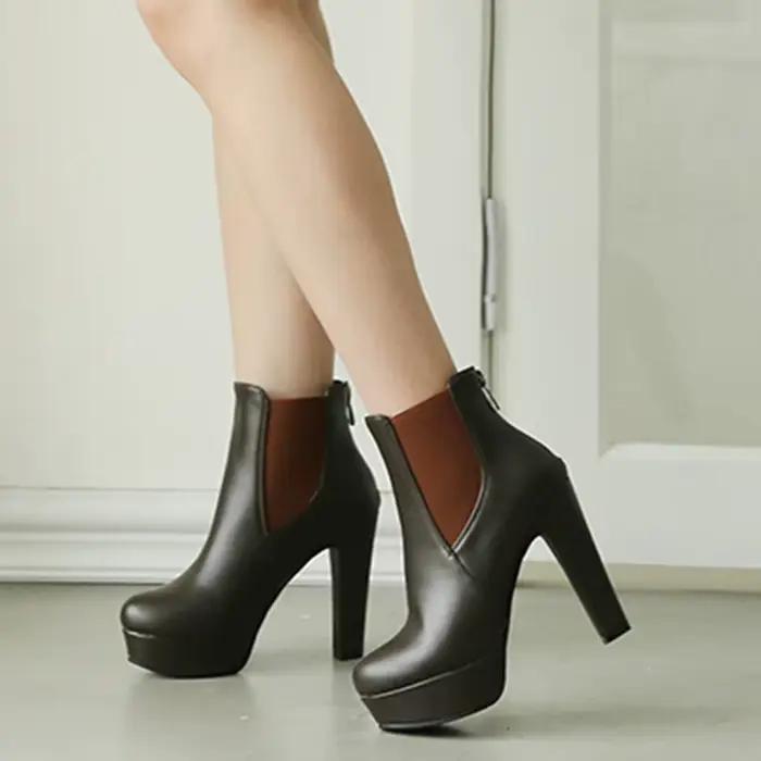 Bottines à plateforme Sexy à talons hauts pour femmes, chaussures de soirée à talons noirs et blancs, grande taille 48 50