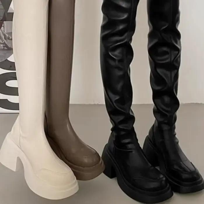 Bottes au dessus du genou à talons épais pour femmes