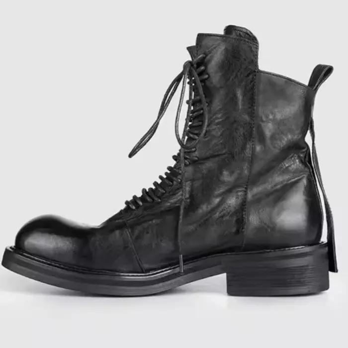 Bottes de moto style britannique pour hommes, bottines en cuir véritable faites à la main, chaussures de loisirs vintage, chaussures de fête à semelle épaisse pour hommes