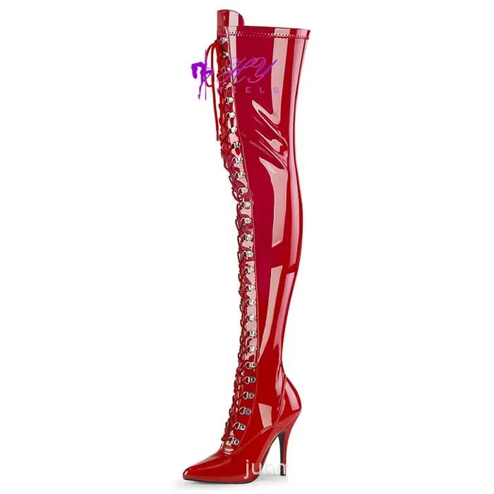 CACA-Cuissardes à talons hauts pour femmes et hommes, Chaussures de poteau, Bottes de cosplay, Parker pointu, Lacets avant, DIY,Big 44,45,46,Dropship, 12cm